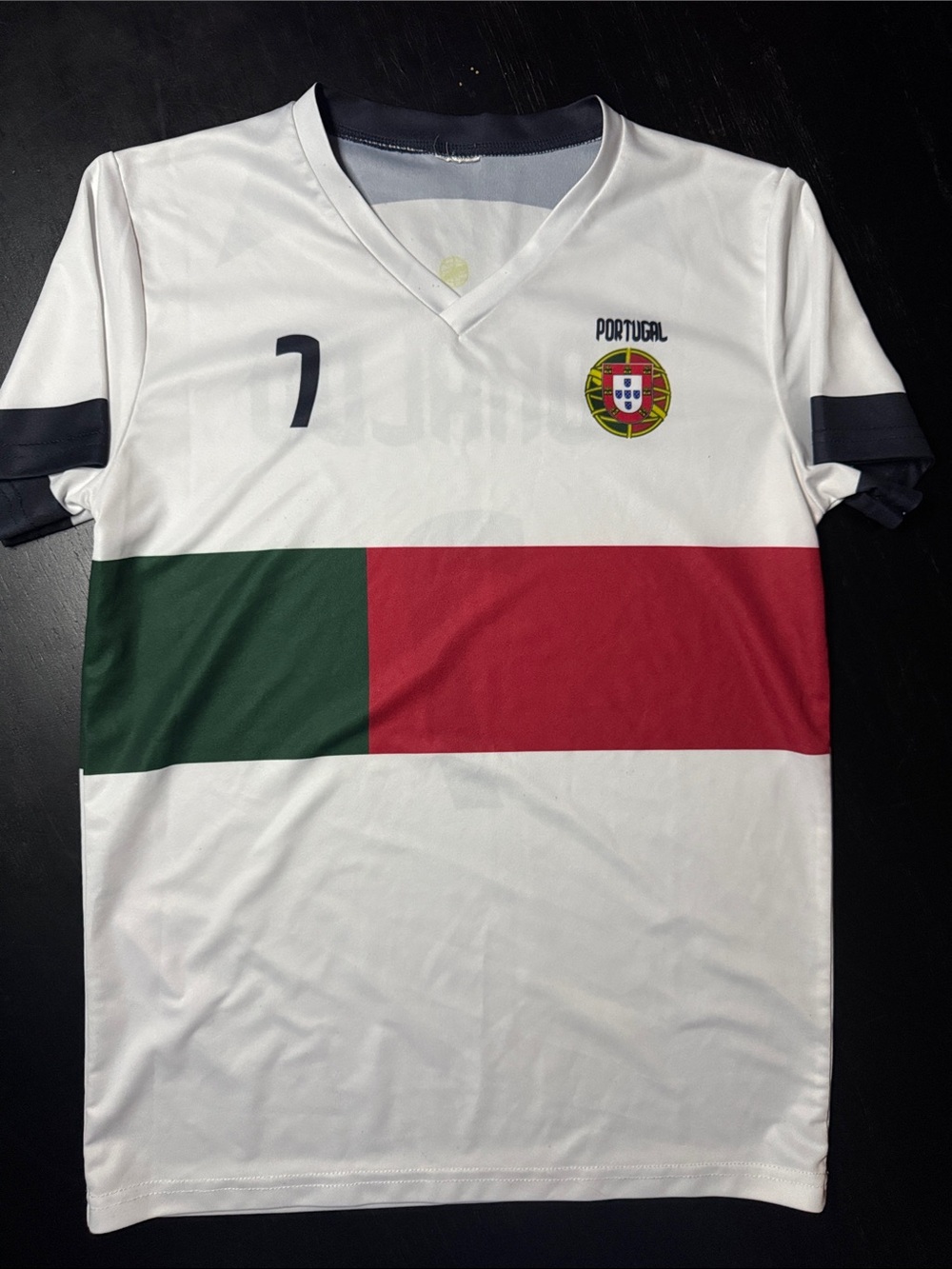 Portugal Crest White Soccer Jersey with Green and Red Block